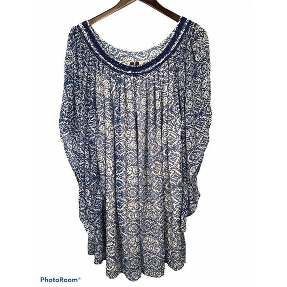 MING SUIT Women’s Blouse Size 8 Blue White Flowy - Picture 4 of 11